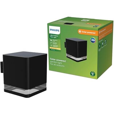 Philips Virona wandlamp buitenlamp op zonne-energie warm wit licht; 2700 K zwart zonne-energie Philips Virona wandlamp buitenlamp op zonne-energie warm wit licht; 2700 K zwart zonne-energie