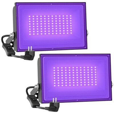Onforu Set van 2 50W UV-led-spots met stopcontact, IP66 waterdicht, zwart licht met schakelaar, fluorescerende kleuren, uv-lamp voor decoratie, feest, disco, poster, podium Onforu Set van 2 50W UV-led-spots met stopcontact, IP66 waterdicht, zwart licht met schakelaar, fluorescerende kleuren, uv-lamp voor decoratie, feest, disco, poster, podium