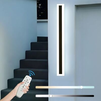 ZTWLEED Buitenwandlamp met afstandsbediening, 20 W led-wandlamp, dimbaar, IP65, waterdicht, buitenlamp, zwart, metaal, acryl, verlichting voor villa, binnenplaats, tuin, 100 cm ZTWLEED Buitenwandlamp met afstandsbediening, 20 W led-wandlamp, dimbaar, IP65, waterdicht, buitenlamp, zwart, metaal, acryl, verlichting voor villa, binnenplaats, tuin, 100 cm
