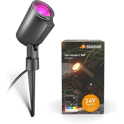 Steinel Led-tuinspot met grondpen, spot Garden C, 24 V, 16 miljoen kleuren, RGBWW, schemeringssensor, bediening via app, IP65 waterdicht, voor tuin, pad, planten Steinel Led-tuinspot met grondpen, spot Garden C, 24 V, 16 miljoen kleuren, RGBWW, schemeringssensor, bediening via app, IP65 waterdicht, voor tuin, pad, planten