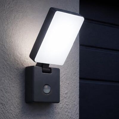 Miratic Buitenlamp met bewegingsmelder, PIR, 10 W, buitenlicht, led, neutraal wit, 4000 K, wandlamp van kunststof, gesatineerd, 800 lm, verstelbaar, IP65 (zwart) Miratic Buitenlamp met bewegingsmelder, PIR, 10 W, buitenlicht, led, neutraal wit, 4000 K, wandlamp van kunststof, gesatineerd, 800 lm, verstelbaar, IP65 (zwart)