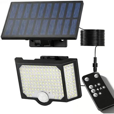 PORFOYO Led-zonnelampen voor buiten met bewegingsmelder, led-spot op zonne-energie met afstandsbediening, 270 graden stralingshoek, IP65 waterdicht, 5 m kabel, zwart PORFOYO Led-zonnelampen voor buiten met bewegingsmelder, led-spot op zonne-energie met afstandsbediening, 270 graden stralingshoek, IP65 waterdicht, 5 m kabel, zwart