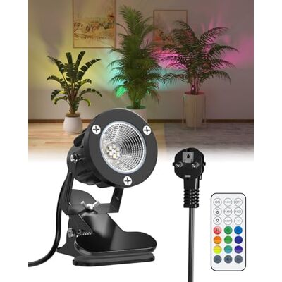 TobeBright 6 W RGB led-klemspot met afstandsbediening, 15 lampen RGB + warmwit 3000 K, IP65 waterdicht voor binnen en buiten, klemlamp met 1,78 m kabel en stekker TobeBright 6 W RGB led-klemspot met afstandsbediening, 15 lampen RGB + warmwit 3000 K, IP65 waterdicht voor binnen en buiten, klemlamp met 1,78 m kabel en stekker