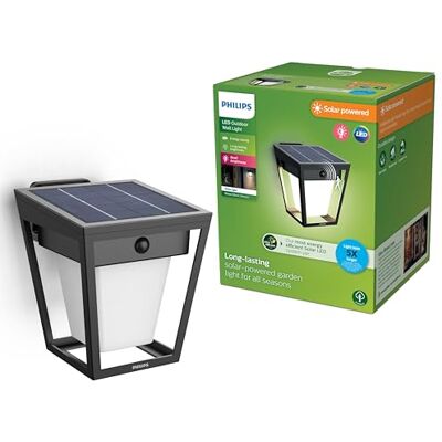 Philips Nissa wandlamp UltraEfficient LED Solar buitenlamp Helder warm licht; 3000 K Zwart Bewegingssensor Zonne-energie Schemersensor Philips Nissa wandlamp UltraEfficient LED Solar buitenlamp Helder warm licht; 3000 K Zwart Bewegingssensor Zonne-energie Schemersensor
