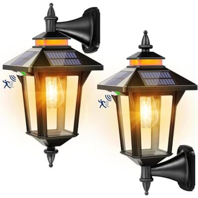 Moman Set van 2 vintage buitenwandlamp op zonne-energie met bewegingsmelder, 3 modi, IP65 waterdicht, voor tuin, terras, 2 stuks Moman Set van 2 vintage buitenwandlamp op zonne-energie met bewegingsmelder, 3 modi, IP65 waterdicht, voor tuin, terras, 2 stuks