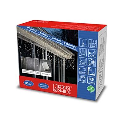 Konstsmide 3739-132 Led-lichtgordijn met lichtsensor en timer, 6 uur en 9 uur, 80 warmwitte diodes, werkt op batterijen, voor buiten (IP44), witte kabel Konstsmide 3739-132 Led-lichtgordijn met lichtsensor en timer, 6 uur en 9 uur, 80 warmwitte diodes, werkt op batterijen, voor buiten (IP44), witte kabel