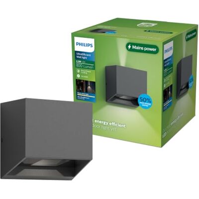 Philips Alix Wandlamp UltraEfficient LED Buitenlamp 2 x 4,3 W Warmwit licht; 2700 K Antraciet Philips Alix Wandlamp UltraEfficient LED Buitenlamp 2 x 4,3 W Warmwit licht; 2700 K Antraciet