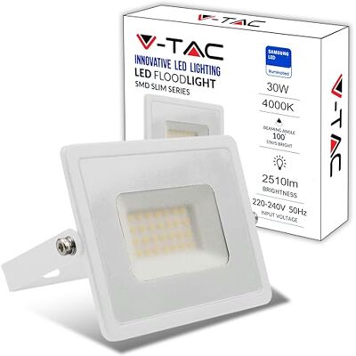 V-TAC Led-buitenspot, 30 W, hoge prestaties, wit, 2510 lumen, IP65, led-buitenspot van aluminium voor huis, tuin, terras, park, garage, waterdicht, wit licht V-TAC Led-buitenspot, 30 W, hoge prestaties, wit, 2510 lumen, IP65, led-buitenspot van aluminium voor huis, tuin, terras, park, garage, waterdicht, wit licht