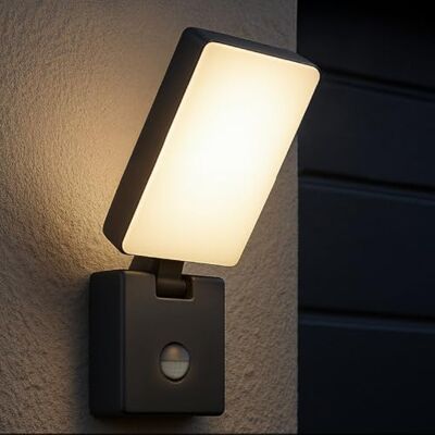 Miratic Buitenlamp met bewegingsmelder, PIR, 10 W, buitenlicht, warm, 3000 K, wandlamp van kunststof, gesatineerd, 800 lm, verstelbaar, IP65, grijs Miratic Buitenlamp met bewegingsmelder, PIR, 10 W, buitenlicht, warm, 3000 K, wandlamp van kunststof, gesatineerd, 800 lm, verstelbaar, IP65, grijs