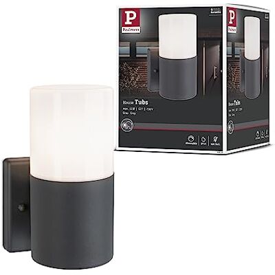 Paulmann 94649 Tubs wandlamp voor buiten, rond, IP44, max. 15 W, mat grijs, metaal, kunststof, E27 Paulmann 94649 Tubs wandlamp voor buiten, rond, IP44, max. 15 W, mat grijs, metaal, kunststof, E27