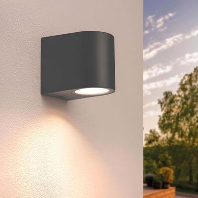 Ledvion Vesta Led-wandlamp, rond, antraciet, 1 x GU10-fitting, verlichting naar beneden, buitenlamp, IP54 Ledvion Vesta Led-wandlamp, rond, antraciet, 1 x GU10-fitting, verlichting naar beneden, buitenlamp, IP54