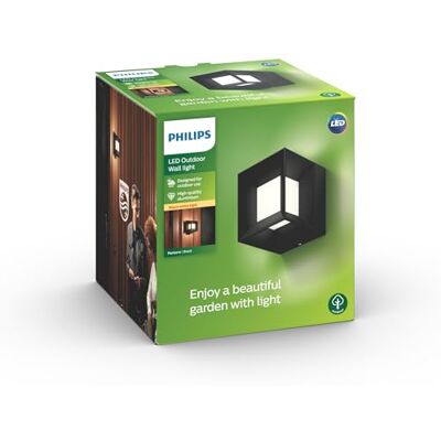 Philips Parterre Buitenwandlamp Zwart 8 W Warmwit licht Spatwaterdicht Geïntegreerde LED-lamp Philips Parterre Buitenwandlamp Zwart 8 W Warmwit licht Spatwaterdicht Geïntegreerde LED-lamp