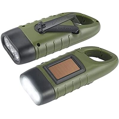 HENGBIRD Set van 2 led-zaklampen op zonne-energie en zwengel, waterdicht, 3 heldere witte leds, 8 min licht, karabijnhaak, kakigroen HENGBIRD Set van 2 led-zaklampen op zonne-energie en zwengel, waterdicht, 3 heldere witte leds, 8 min licht, karabijnhaak, kakigroen