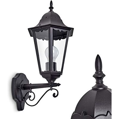 hofstein Buitenwandlamp Hong Kong, wandlamp naar boven in antieke look, gegoten aluminium in zwart mat met helder glas, wandlamp met E27 fitting, max. 100 Watt, retro/vintage buitenlamp voor terras en binnenplaats hofstein Buitenwandlamp Hong Kong, wandlamp naar boven in antieke look, gegoten aluminium in zwart mat met helder glas, wandlamp met E27 fitting, max. 100 Watt, retro/vintage buitenlamp voor terras en binnenplaats