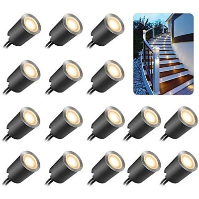 SMY Lighting SMY Set van 16 led-inbouwspots voor buiten, IP67 waterdicht, Ø 32 mm, inbouwspots voor buiten, voor terras, hout, zwembad, tuin, trap, houten dek (met EU-stekker) (16 leds warm wit 2800 k) SMY Lighting SMY Set van 16 led-inbouwspots voor buiten, IP67 waterdicht, Ø 32 mm, inbouwspots voor buiten, voor terras, hout, zwembad, tuin, trap, houten dek (met EU-stekker) (16 leds warm wit 2800 k)