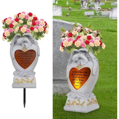 Generic Angel Garden Standbeeld Outdoor Decor, Cemetery Vaas met LED, Family Garden Memorial Standbeeld, Crying Angel (wit) met Solar Lights Generic Angel Garden Standbeeld Outdoor Decor, Cemetery Vaas met LED, Family Garden Memorial Standbeeld, Crying Angel (wit) met Solar Lights