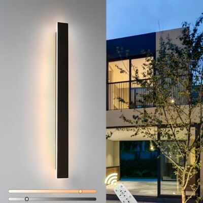 ZTWLEED Buitenlamp met afstandsbediening, 25 W, led-wandlamp, dimbaar, IP65, waterdicht, buitenlamp, zwart, metaal, acryl, voor villa, binnenplaats, tuin, 120 cm ZTWLEED Buitenlamp met afstandsbediening, 25 W, led-wandlamp, dimbaar, IP65, waterdicht, buitenlamp, zwart, metaal, acryl, voor villa, binnenplaats, tuin, 120 cm