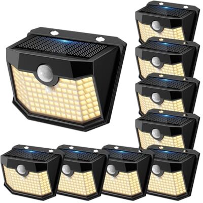 Aootek Zonnelamp voor buiten, tuin, wandlamp, 9 stuks, 120 leds, IP65 Bewegingsmelder, 8 m, hoekige vorm, lithiumbatterij, zwarte behuizing, warm licht Aootek Zonnelamp voor buiten, tuin, wandlamp, 9 stuks, 120 leds, IP65 Bewegingsmelder, 8 m, hoekige vorm, lithiumbatterij, zwarte behuizing, warm licht