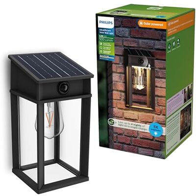Philips Geri Ultraefficiënte wandlamp op zonne-energie voor buiten, verwisselbare zonnelamp, bewegingsmelder, 2700 K, zwart Philips Geri Ultraefficiënte wandlamp op zonne-energie voor buiten, verwisselbare zonnelamp, bewegingsmelder, 2700 K, zwart