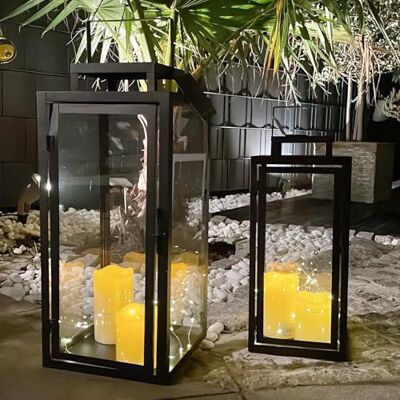 Mojawo Set van 2 tuinlantaarns metalen lantaarns buitendecoratie zwart hoogte 50/40 cm Mojawo Set van 2 tuinlantaarns metalen lantaarns buitendecoratie zwart hoogte 50/40 cm