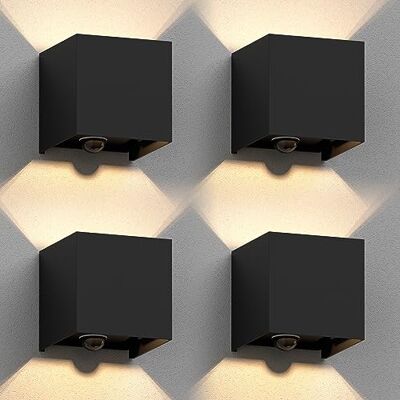 ledscom.de CUBEL wandlamp, 4 stuks, voor buiten, IP65, up-/downlight, bewegingsmelder, mat zwart, vierkant, max.1 x G9 10 W ledscom.de CUBEL wandlamp, 4 stuks, voor buiten, IP65, up-/downlight, bewegingsmelder, mat zwart, vierkant, max.1 x G9 10 W