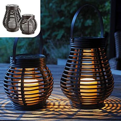 Gadgy Solar Lantaarn Rotanlook set van 2 dag/nacht sensor tuinverlichting op zonne energie Led buitenverlichting 21 en 16 cm. Gadgy Solar Lantaarn Rotanlook set van 2 dag/nacht sensor tuinverlichting op zonne energie Led buitenverlichting 21 en 16 cm.