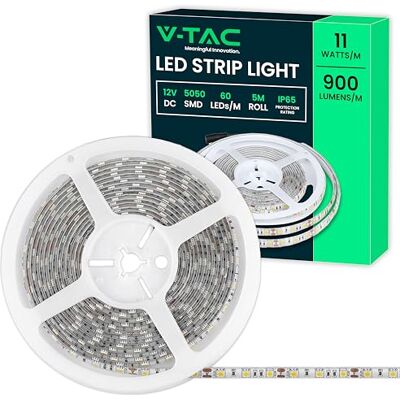 V-TAC Ledstrip voor buiten, IP65, waterdicht, 12 W, 5 meter lang, SMD 5050 hoge helderheid, 3000 K warm wit, ledstrips, voor tuin, balkon, binnenplaats, 12 volt V-TAC Ledstrip voor buiten, IP65, waterdicht, 12 W, 5 meter lang, SMD 5050 hoge helderheid, 3000 K warm wit, ledstrips, voor tuin, balkon, binnenplaats, 12 volt