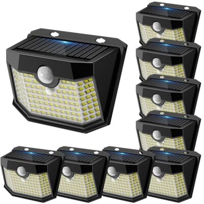 Aootek Zonnelamp voor buiten, tuin, wandlamp, 9 stuks, 120 leds, IP65 Bewegingsmelder, 8 m, hoekige vorm, lithiumbatterij, zwarte behuizing, koud licht Aootek Zonnelamp voor buiten, tuin, wandlamp, 9 stuks, 120 leds, IP65 Bewegingsmelder, 8 m, hoekige vorm, lithiumbatterij, zwarte behuizing, koud licht