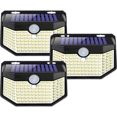 Aootek Zonnelamp voor buiten, tuin, wandlamp, 3 stuks, 120 leds, IP65 Bewegingsmelder, 8 m, hoekige vorm, lithiumbatterij, zwarte behuizing, koud licht Aootek Zonnelamp voor buiten, tuin, wandlamp, 3 stuks, 120 leds, IP65 Bewegingsmelder, 8 m, hoekige vorm, lithiumbatterij, zwarte behuizing, koud licht