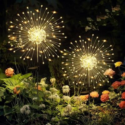 GIGALUMI Set van 2 tuinlampen op zonne-energie met 120 leds, decoratief vuurwerk, werkt op zonne-energie voor binnenplaats, oprit, bloembed, balkon, cadeaus voor moeder (warm wit) GIGALUMI Set van 2 tuinlampen op zonne-energie met 120 leds, decoratief vuurwerk, werkt op zonne-energie voor binnenplaats, oprit, bloembed, balkon, cadeaus voor moeder (warm wit)