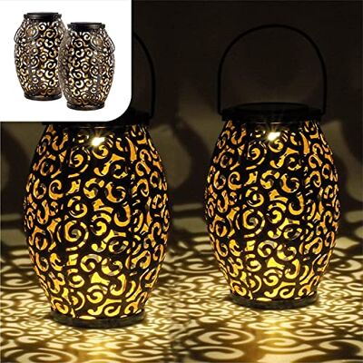 Gadgy Solar Oosterse Lantaarn set van 2 donker brons/goud metaal Led buitenverlichting tuinverlichting op zonne energie buiten dag/nacht sensor 21.5 x 15 cm Gadgy Solar Oosterse Lantaarn set van 2 donker brons/goud metaal Led buitenverlichting tuinverlichting op zonne energie buiten dag/nacht sensor 21.5 x 15 cm