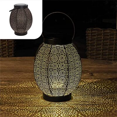 Gadgy Lantaarn op zonne-energie, oosterse bloem, decoratieve ledlamp voor tuin en terras, metaal, zwart en goud, IP65 waterdicht, tafellamp of hangend voor buitenverlichting Gadgy Lantaarn op zonne-energie, oosterse bloem, decoratieve ledlamp voor tuin en terras, metaal, zwart en goud, IP65 waterdicht, tafellamp of hangend voor buitenverlichting