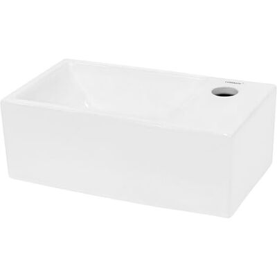 ECD Germany Mini opzetwastafel, wastafel badkamer, douche, hangend, keramiek, 350 x 205 x 125 mm, rechthoek, wit, met kraangat rechts, zonder afvoerset ECD Germany Mini opzetwastafel, wastafel badkamer, douche, hangend, keramiek, 350 x 205 x 125 mm, rechthoek, wit, met kraangat rechts, zonder afvoerset
