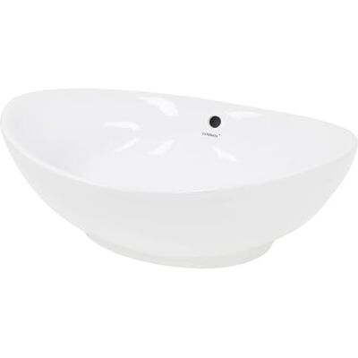 ECD Germany Opzetwastafel hangwastafel 590 x 390 x 200 mm keramiek ovaal wit wastafel badkamer wastafel badkamer toilet met overloop en kraangat ECD Germany Opzetwastafel hangwastafel 590 x 390 x 200 mm keramiek ovaal wit wastafel badkamer wastafel badkamer toilet met overloop en kraangat