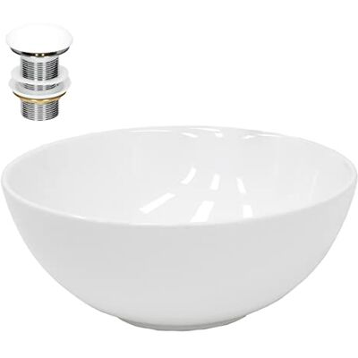 ECD Germany Wastafel van keramiek, Ø 320 x 135 mm, wit, met afvoergarnituur van 3,175 cm, voor wastafels zonder overloop, opzetwastafel, moderne spoelbak, handwasbak, spoelbak, voor badkamer, toilet ECD Germany Wastafel van keramiek, Ø 320 x 135 mm, wit, met afvoergarnituur van 3,175 cm, voor wastafels zonder overloop, opzetwastafel, moderne spoelbak, handwasbak, spoelbak, voor badkamer, toilet