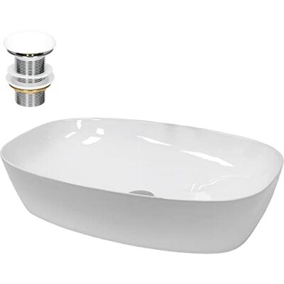 ECD Germany Wastafel van keramiek, wit, 605 x 380 x 140 mm, met afvoergarnituur 41,2 mm, universeel, zonder overloop, ovaal design, moderne opzetwastafel, handwastafel voor badkamer en toilet ECD Germany Wastafel van keramiek, wit, 605 x 380 x 140 mm, met afvoergarnituur 41,2 mm, universeel, zonder overloop, ovaal design, moderne opzetwastafel, handwastafel voor badkamer en toilet