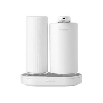 Brabantia SinkStyle zeepdispenserset met 2 elegante zeepdispensers voor hand- en vaatzeep, gestructureerd dienblad en afwasmiddeldispenser 2 x 200 ml Brabantia SinkStyle zeepdispenserset met 2 elegante zeepdispensers voor hand- en vaatzeep, gestructureerd dienblad en afwasmiddeldispenser 2 x 200 ml