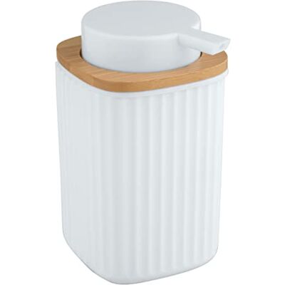 WENKO Rotello Zeepdispenser voor vloeibare zeep, navulbaar, 250 ml, van kunststof met bamboe-details, geschikt voor afwasmiddel, 8,9 x 12,7 x 7,5 cm, wit/naturel polystyreen WENKO Rotello Zeepdispenser voor vloeibare zeep, navulbaar, 250 ml, van kunststof met bamboe-details, geschikt voor afwasmiddel, 8,9 x 12,7 x 7,5 cm, wit/naturel polystyreen