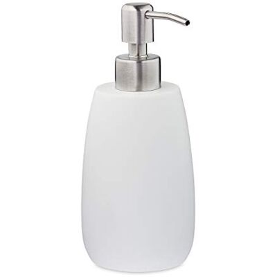 Relaxdays 300 ml vloeibare zeepbakje, navulbaar, badkamer, shampoodispenser, roestvrijstalen pomp, rond, wit Relaxdays 300 ml vloeibare zeepbakje, navulbaar, badkamer, shampoodispenser, roestvrijstalen pomp, rond, wit