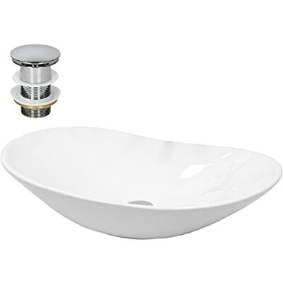 ECD Germany Wastafel voor badkamer 640 x 365 x 130 mm van keramiek ovaal wit wastafel wastafel wastafel om op meubels modern design met afvoergarnituur zonder overloop ECD Germany Wastafel voor badkamer 640 x 365 x 130 mm van keramiek ovaal wit wastafel wastafel wastafel om op meubels modern design met afvoergarnituur zonder overloop