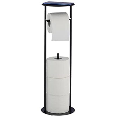 Relaxdays Toiletpapierhouder met plank, opbergruimte voor 3 rollen toiletpapier, h x d: 59,5 x 17,5 cm, zwart Relaxdays Toiletpapierhouder met plank, opbergruimte voor 3 rollen toiletpapier, h x d: 59,5 x 17,5 cm, zwart