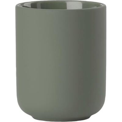 Zone Ume Tandenborstelbeker, tandenborstelhouder, aardewerk, keramiek, mooi en praktisch badkameraccessoire, diameter 8,3 cm, hoogte 10,3 cm, olijfgroen Zone Ume Tandenborstelbeker, tandenborstelhouder, aardewerk, keramiek, mooi en praktisch badkameraccessoire, diameter 8,3 cm, hoogte 10,3 cm, olijfgroen