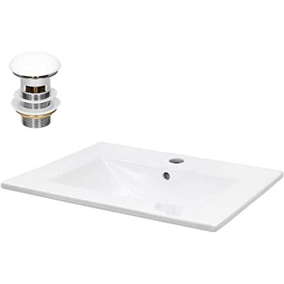 ECD Germany Wastafel van keramiek, wit, 610 x 465 x 175 mm, met afvoergarnituur 41,2 mm, universeel en overloop, inbouwwastafel, elegant modern design, handwastafel voor badkamer en toilet ECD Germany Wastafel van keramiek, wit, 610 x 465 x 175 mm, met afvoergarnituur 41,2 mm, universeel en overloop, inbouwwastafel, elegant modern design, handwastafel voor badkamer en toilet