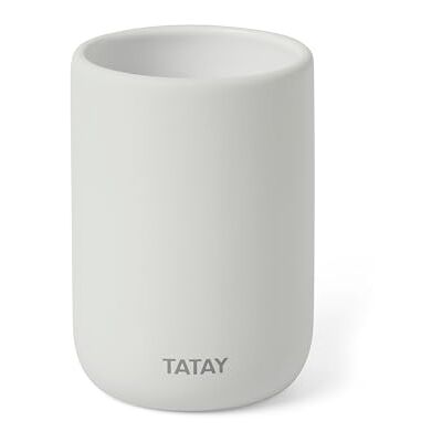 TATAY Drinkbeker voor tandenborstel en tandpasta, keramiek, matte afwerking, BPA-vrij, wit, afmetingen 7,4 x 7,4 x 10,5 cm TATAY Drinkbeker voor tandenborstel en tandpasta, keramiek, matte afwerking, BPA-vrij, wit, afmetingen 7,4 x 7,4 x 10,5 cm