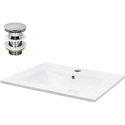 ECD Germany Wastafel van keramiek, wit, 610 x 465 x 175 mm, met afvoergarnituur 41,2 mm, universeel en druppels, inbouwwastafel, elegant modern design, handwastafel voor badkamer en toilet ECD Germany Wastafel van keramiek, wit, 610 x 465 x 175 mm, met afvoergarnituur 41,2 mm, universeel en druppels, inbouwwastafel, elegant modern design, handwastafel voor badkamer en toilet
