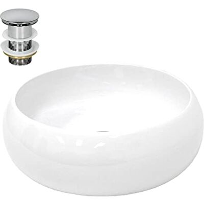 ECD Germany Wastafel voor badkamer – Ø 400 x 350 mm – van keramiek – rond – wit – wastafel voor installatie op meubels – voor aanrecht gootsteen – met afvoergarnituur, zonder overloop – modern design ECD Germany Wastafel voor badkamer – Ø 400 x 350 mm – van keramiek – rond – wit – wastafel voor installatie op meubels – voor aanrecht gootsteen – met afvoergarnituur, zonder overloop – modern design