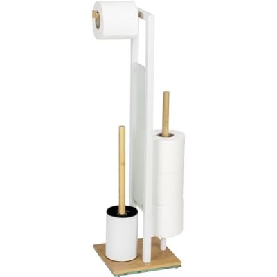 WENKO Rivalta Toiletborstel op standaard, bamboe, staal, veiligheidsglas, rolhouder, 18 x 70 x 23 cm, natuurlijk wit WENKO Rivalta Toiletborstel op standaard, bamboe, staal, veiligheidsglas, rolhouder, 18 x 70 x 23 cm, natuurlijk wit