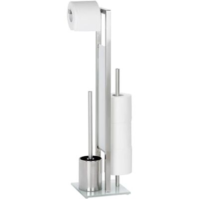 WENKO Toiletset Rivalta, Toiletborstel en wc-papierhouder van mat roestvrij staal en gehard glas, 18 x 70 x 23 cm WENKO Toiletset Rivalta, Toiletborstel en wc-papierhouder van mat roestvrij staal en gehard glas, 18 x 70 x 23 cm