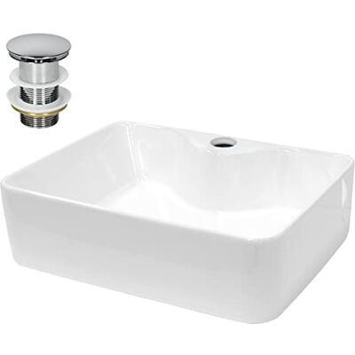 ECD Germany Wastafel voor de badkamer, 480 x 380 mm, keramiek, ovaal, wit, opzetwastafel, modern design met afvoergarnituur, zonder overloop ECD Germany Wastafel voor de badkamer, 480 x 380 mm, keramiek, ovaal, wit, opzetwastafel, modern design met afvoergarnituur, zonder overloop