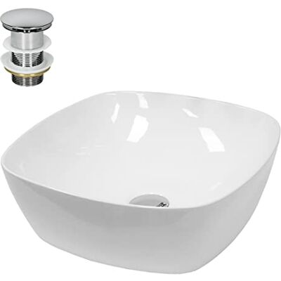 ECD Germany Opzetwastafel wastafel badkamer – Ø 405 x 405 x 140 mm – van keramiek – ovaal – wit – met afvoergarnituur zonder overloop – wastafel om op badkamermeubels – modern design ECD Germany Opzetwastafel wastafel badkamer – Ø 405 x 405 x 140 mm – van keramiek – ovaal – wit – met afvoergarnituur zonder overloop – wastafel om op badkamermeubels – modern design